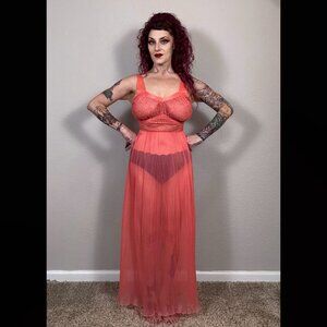 1940s Rose Lace Lingerie Slip Dress - Grecian Pleated Gown, XS/S